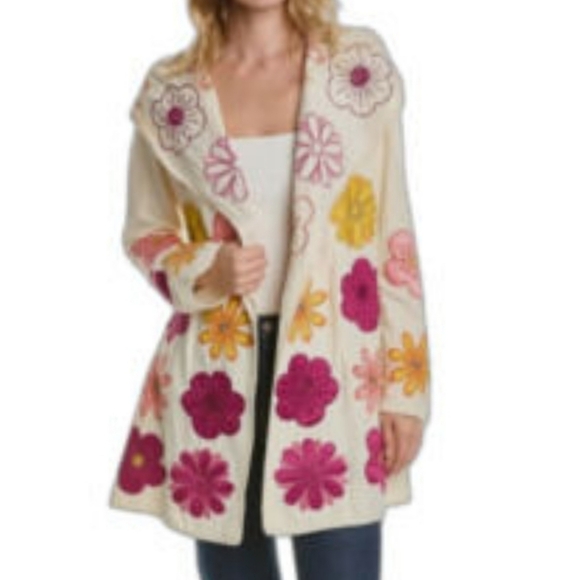 Johnny Was Blossom Open Front Floral Hooded Cardigan Size L - Picture 2 of 11